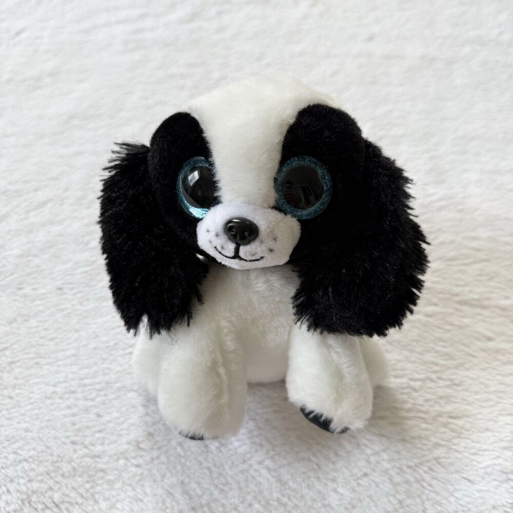 Ty Beanie Boos Sissy the Cocker Spaniel Black & White Dog 6“ Plush Blue Eyes